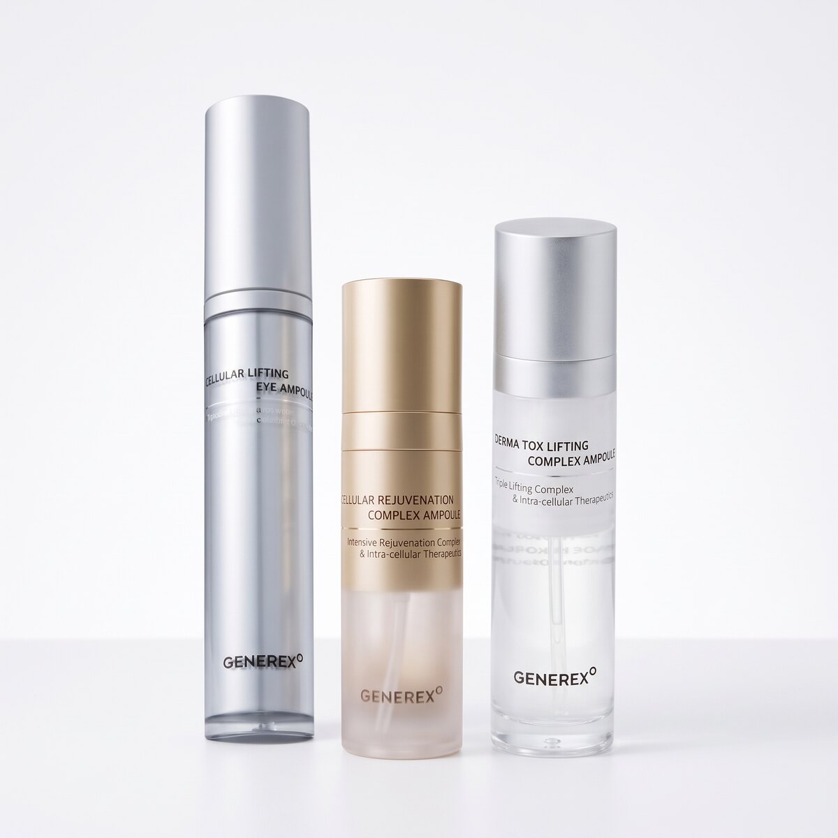 The eye ampoule beside the Cellular and Derma Tox treatment ampoules