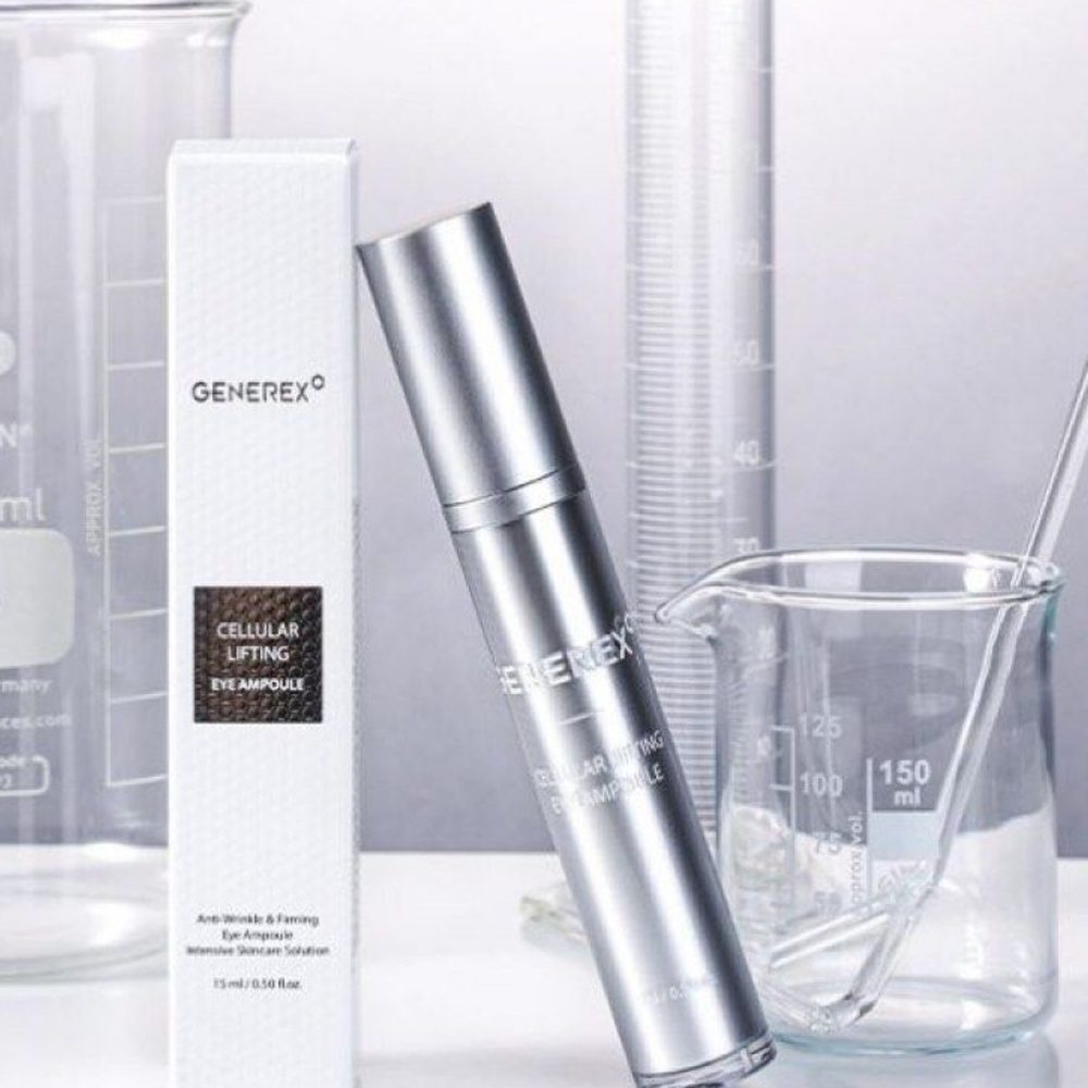 The ampoule and its carton beside laboratory glassware